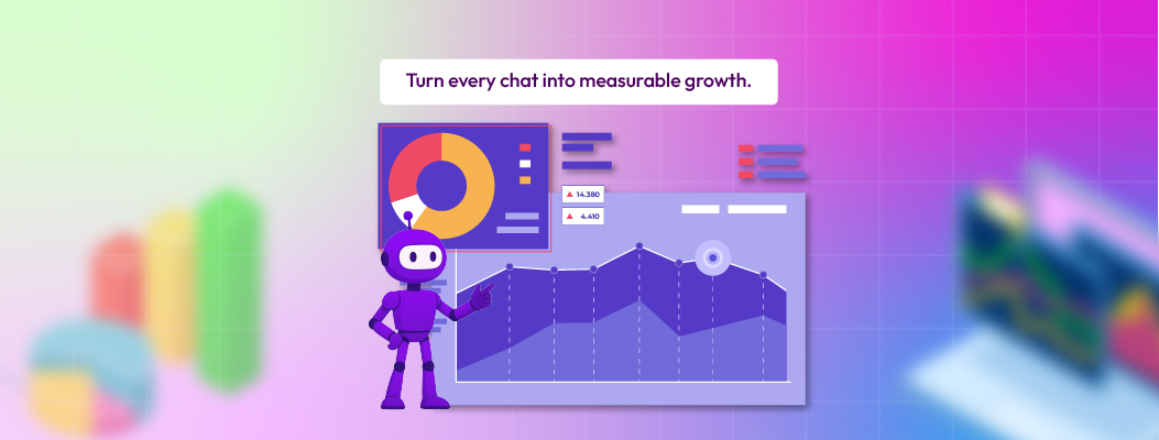 Conversion funnel analytics from chat invitation to sale with historical trends and A/B testing.