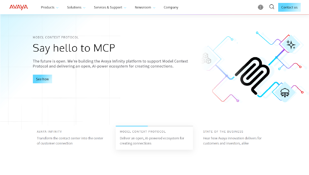 Avaya enterprise contact center platform showing hybrid cloud deployment, IVR routing, and workforce management tools