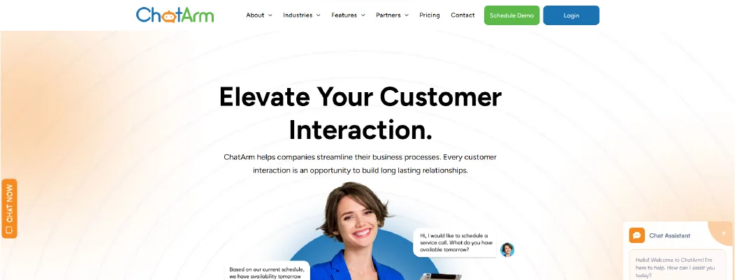 ChatArm chatbot helping businesses communicate with customers.