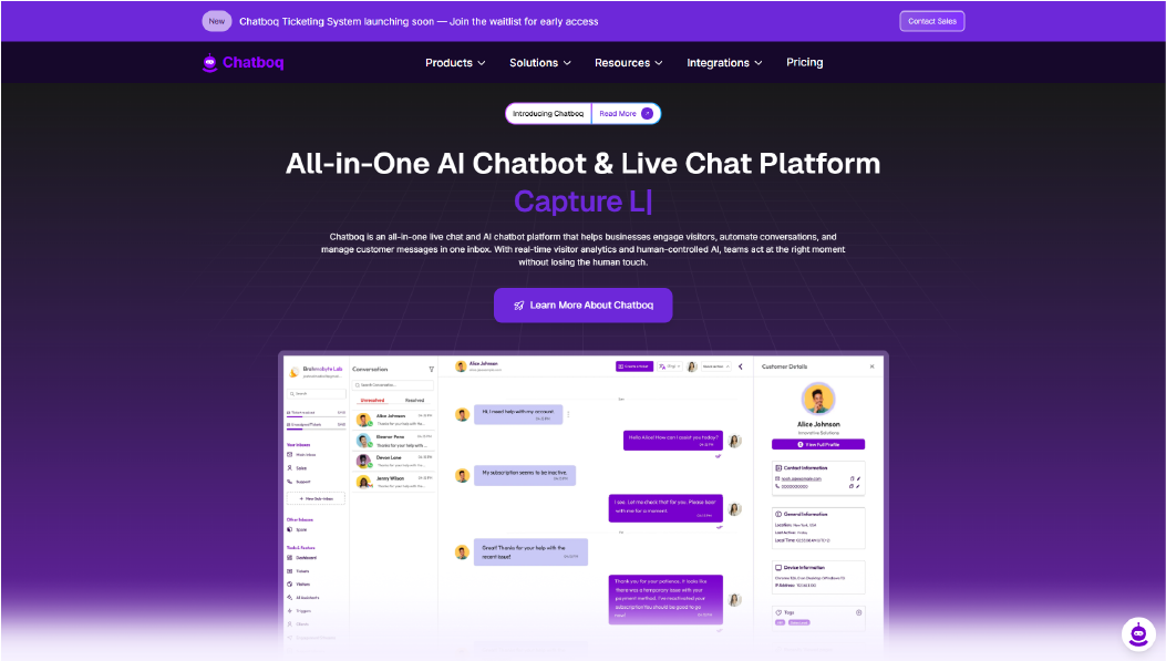 Chatboq - Intercom Alternative For All-in-One AI Chatbot & Live Chat Platform