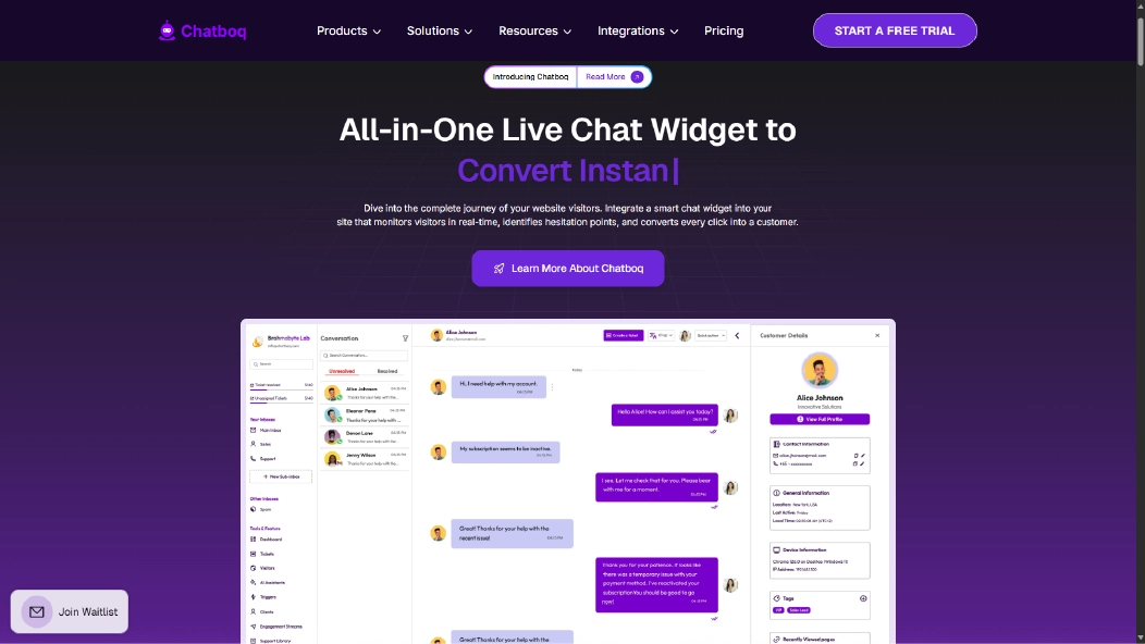 Chatboq AI in-app chat solution combining automation and Human-in-the-Loop (HITL) for real-time support.