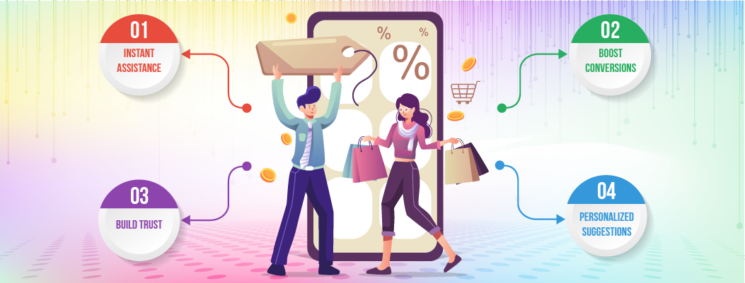 List of benefits of real-time eCommerce support, including instant answers, higher conversions, and reduced cart abandonment.