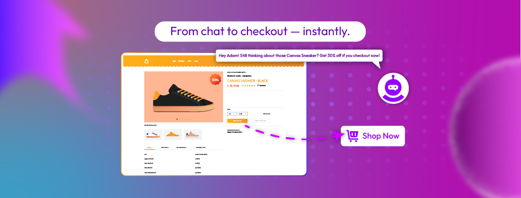 Conversion-focused chat widget displaying personalized product recommendations and CTAs to drive sales.