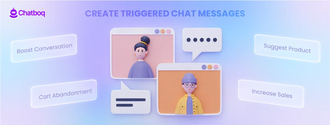 Illustration showing triggered chat messages automatically sent to users based on their behavior on the website.