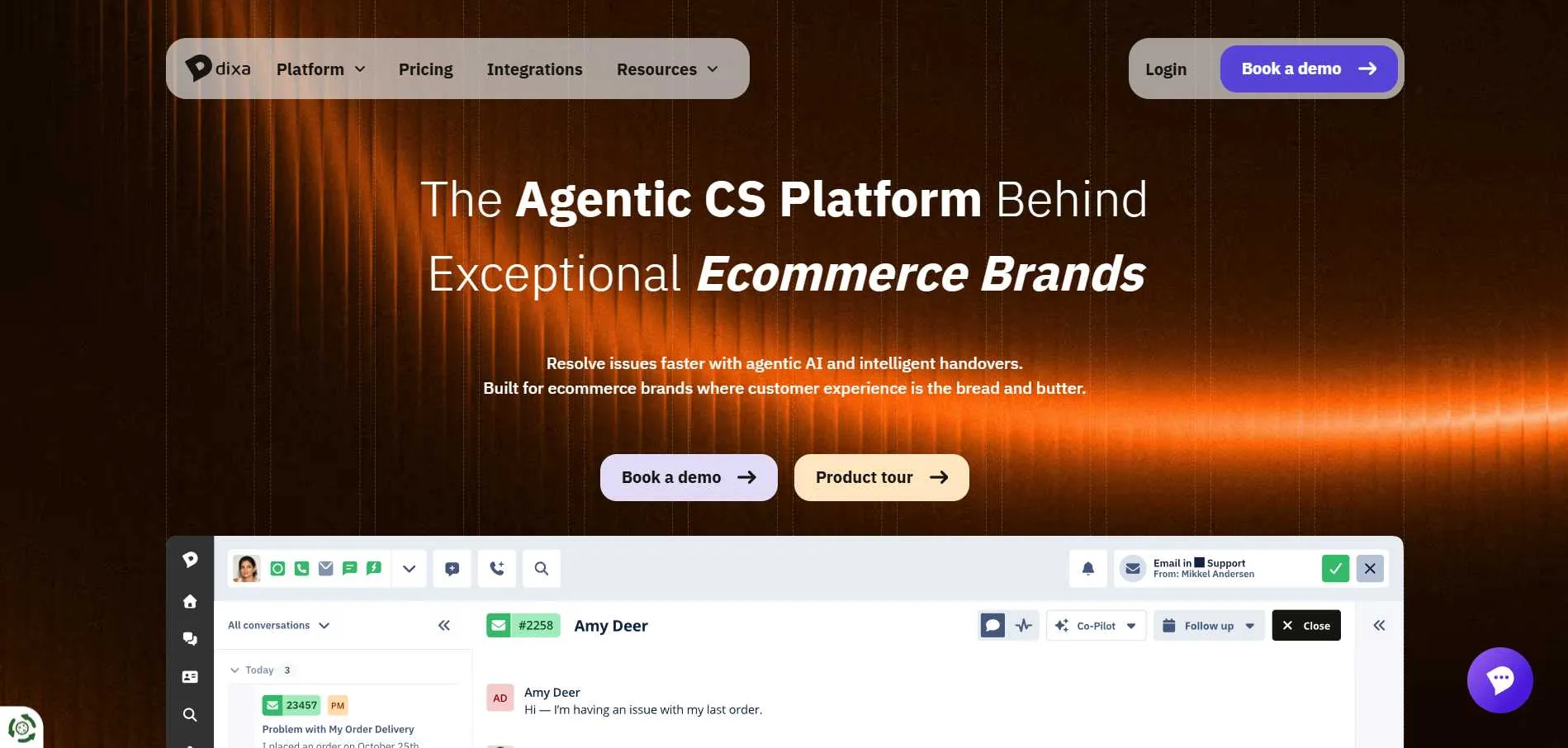 Illustration showing Dixa AI-powered customer service platform managing omnichannel conversations, automation, and customer support workflows.
