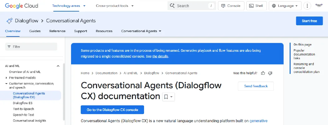 Dialogflow CX as enterprise-level Free AI Chatbot API
