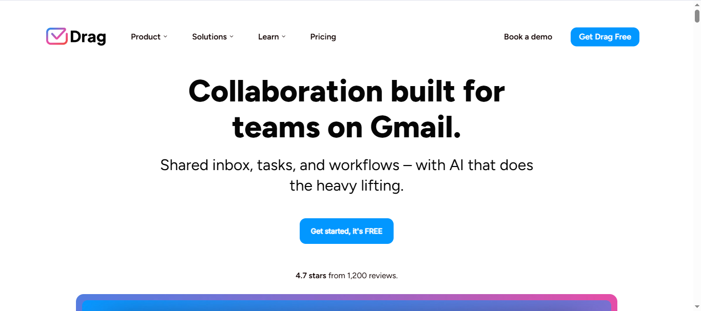 Screenshot of Drag Kanban-style Gmail inbox showing email workflows, task columns, and team collaboration boards for small teams.