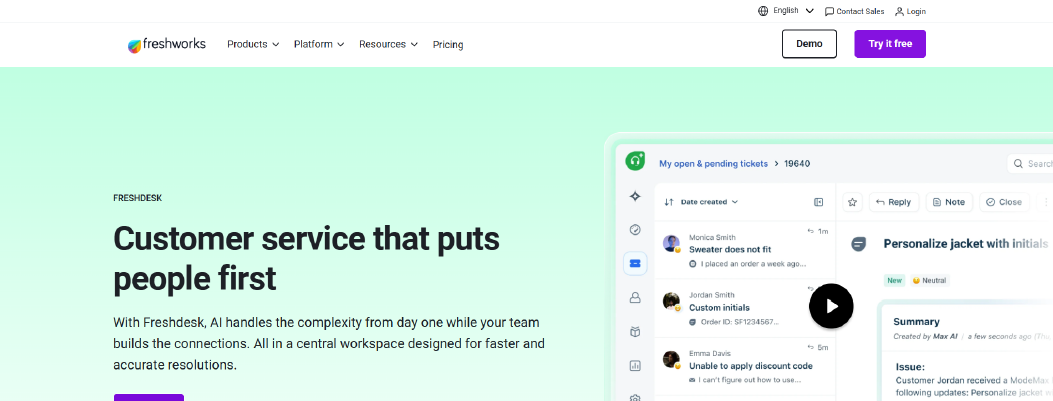 Freshdesk multichannel help desk with automation rules and ticket management
