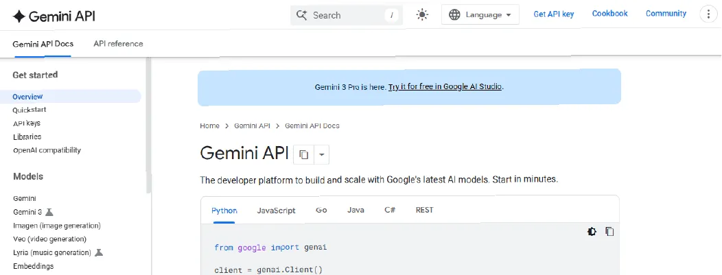 Gemini API by Google as a Free AI Chatbot API