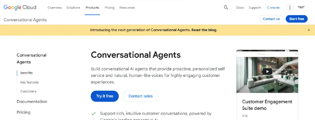 Google Dialogflow overview as a Free AI Chatbot API for websites