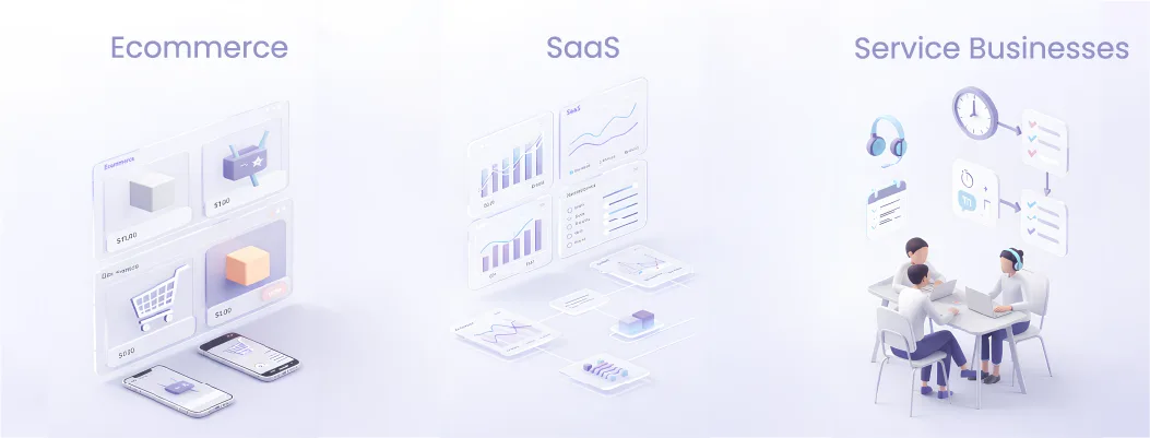 Illustration showing chat buttons used across various industries to enhance customer engagement and support.