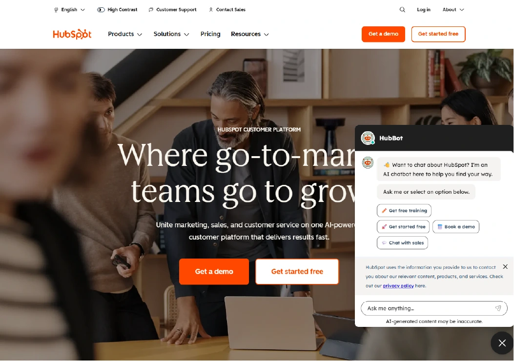 HubSpot Live Chat widget integrated with CRM for automated lead generation and customer engagement.
