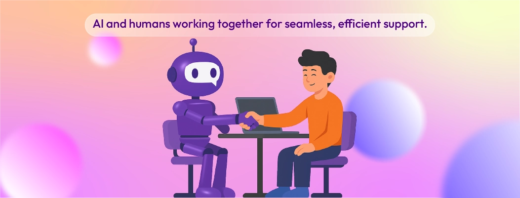 Hybrid workflow visualization showing AI and human collaboration for live chat success.