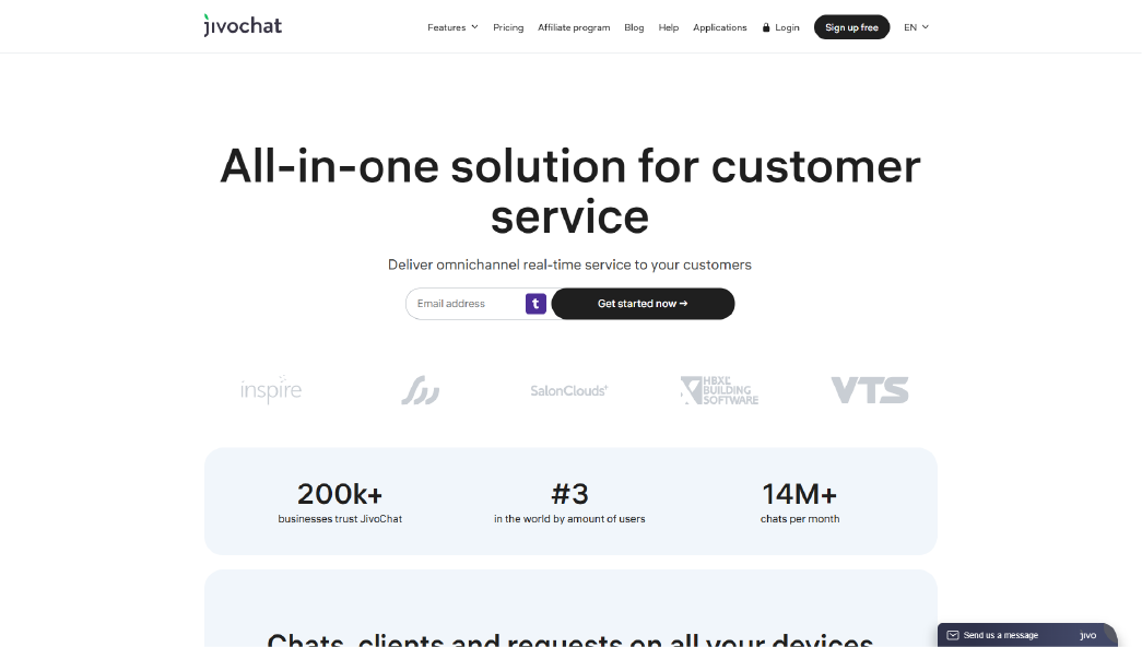 “Jivo Chat free live chat with unified inbox for multiple channels including phone, email, and social media.