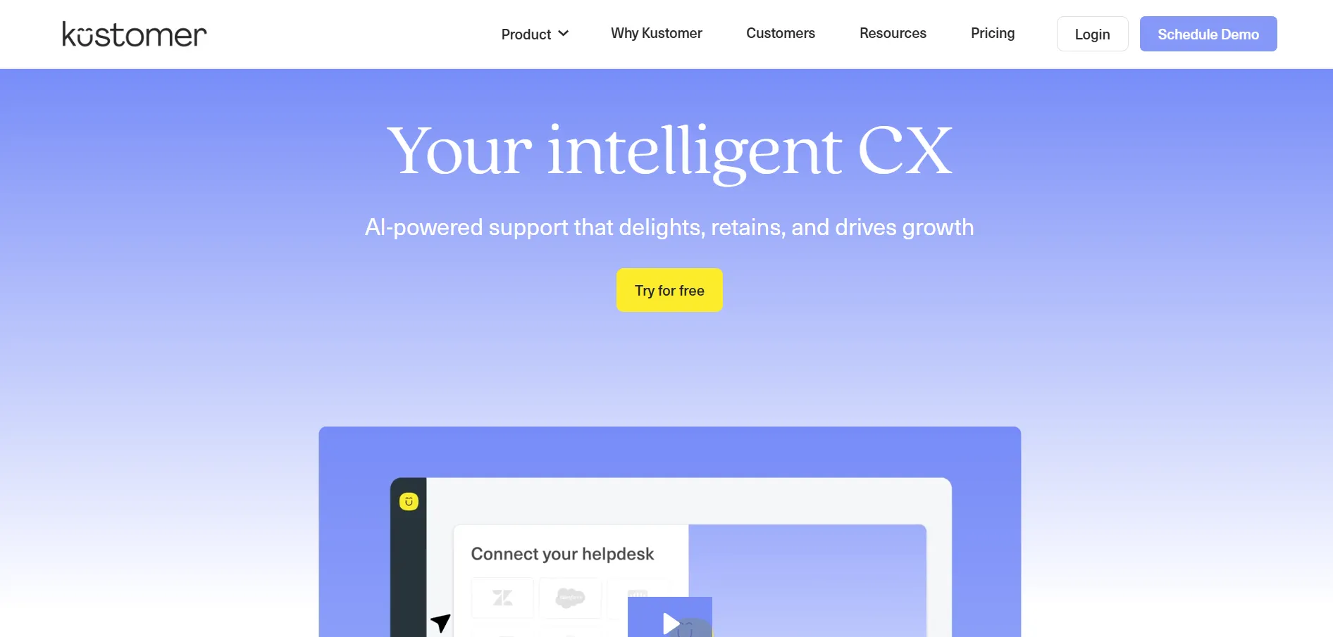 Illustration showing Kustomer CRM-centered customer service platform helping businesses manage customer conversations and support workflows.