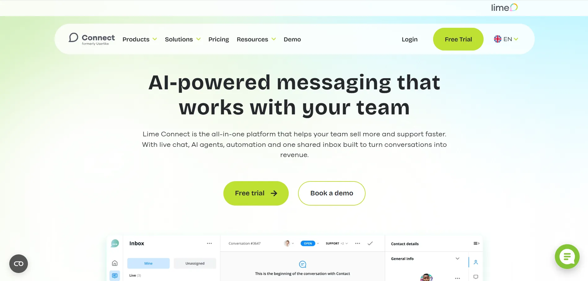 Illustration showing Connect (formerly Userlike) live chat platform helping businesses engage customers through chat, messaging, and support automation.