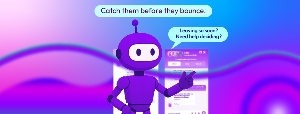 Proactive chat widget triggering messages based on visitor behavior like exit-intent or scroll depth.