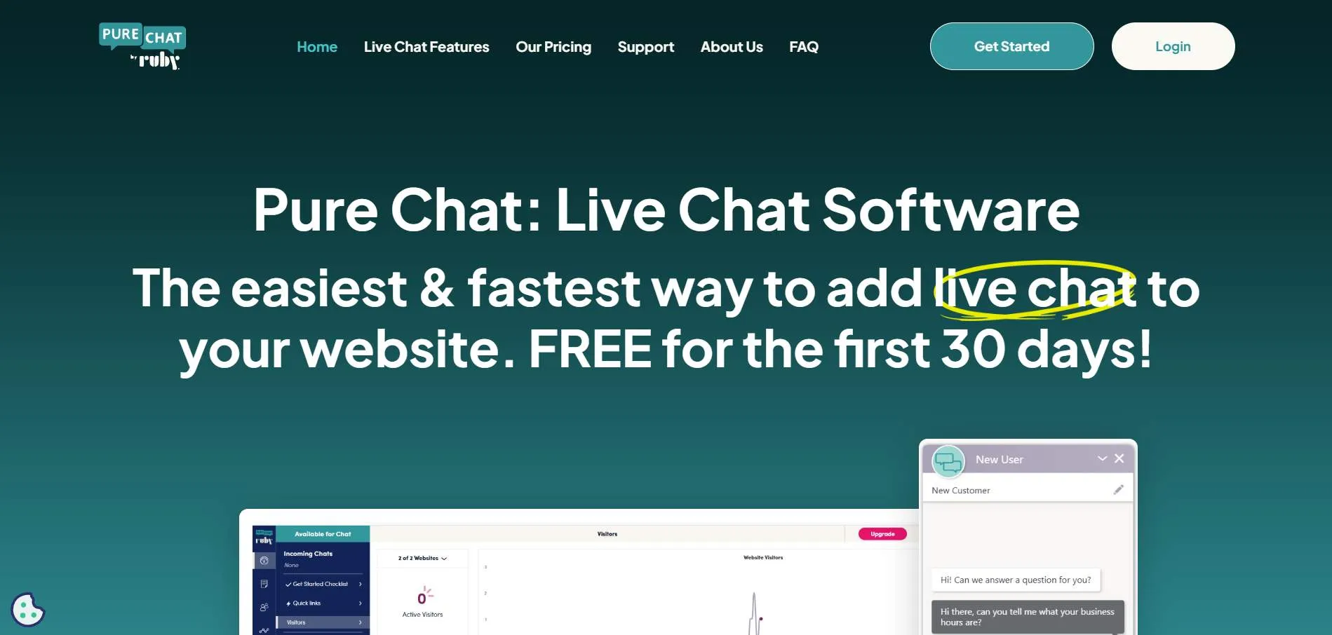 Illustration showing Pure Chat live chat platform helping businesses engage website visitors and provide real-time customer support.