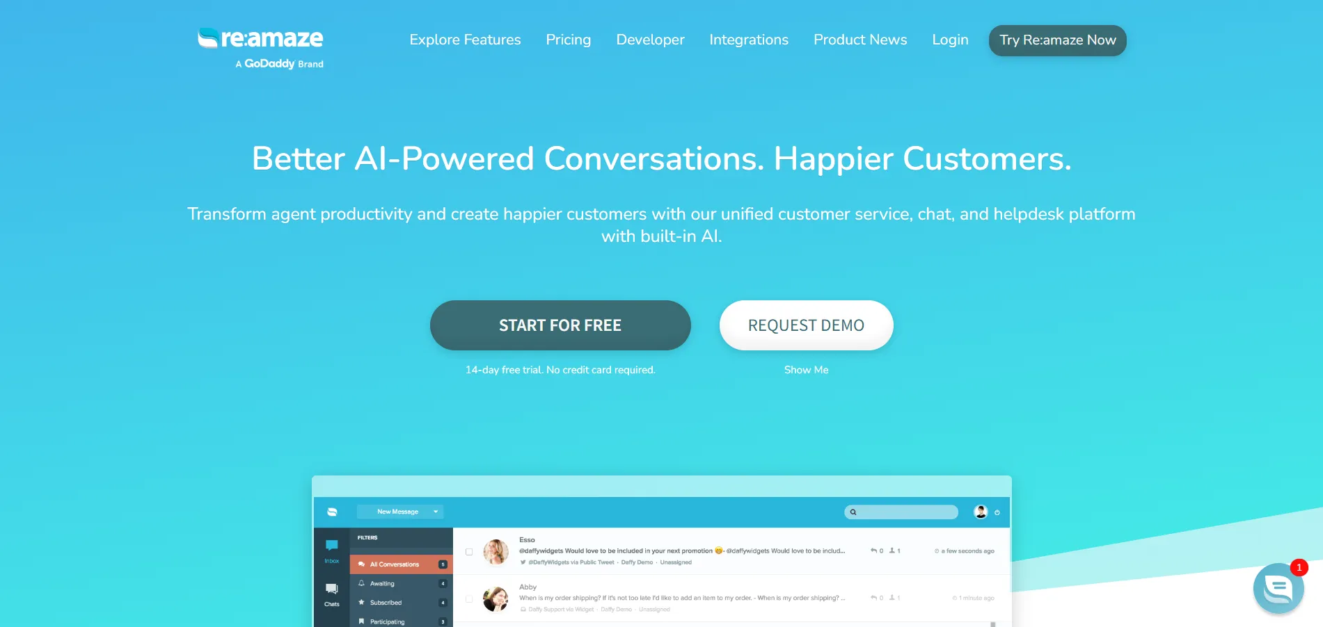 Illustration showing Re:amaze ecommerce-focused customer support platform managing live chat, email, and messaging conversations.