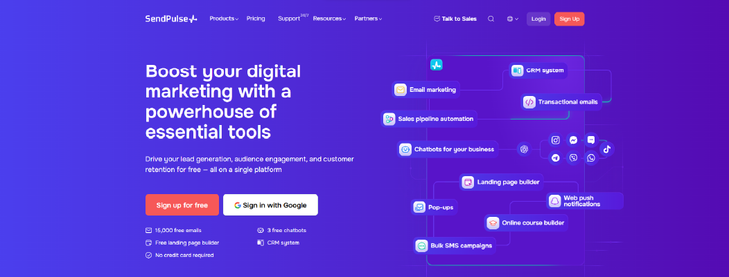 SendPulse platform helping businesses engage customers via chat, email, and automation.