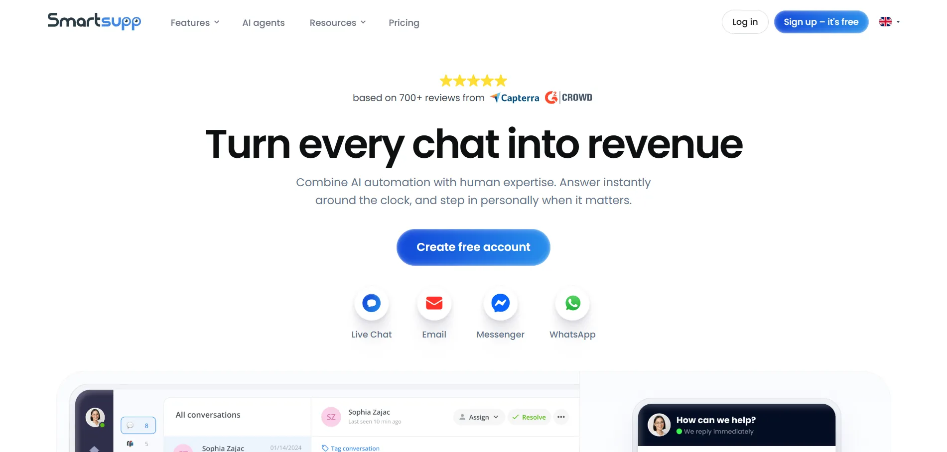 Illustration showing Smartsupp live chat platform with visitor recordings helping businesses track behavior and improve customer support.