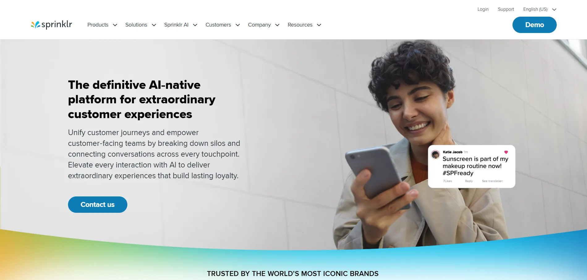 Illustration showing Sprinklr platform helping businesses manage social media, customer engagement, and unified customer experience.