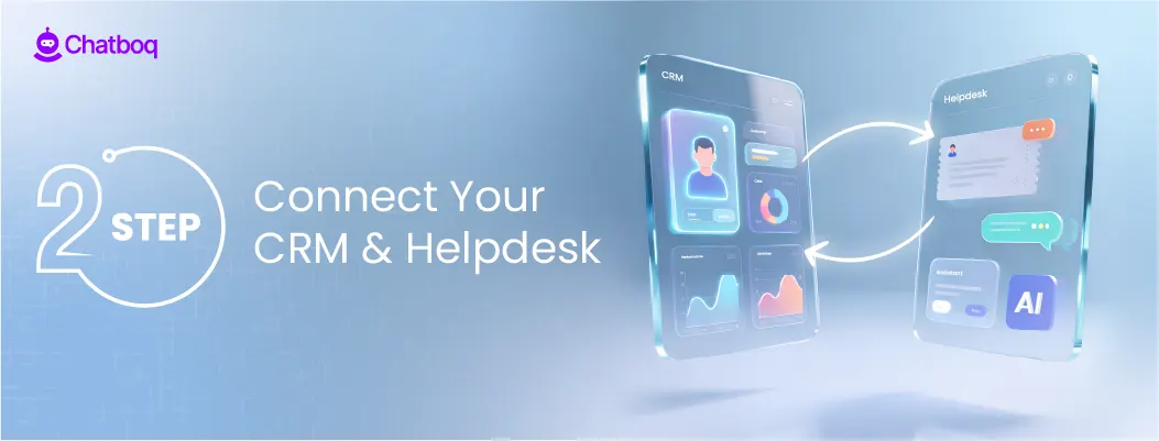 Diagram showing step 2 in customer service KPI setup: connecting CRM and helpdesk systems for unified tracking.
