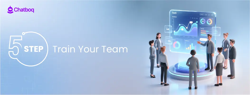 Diagram showing step 5 in customer service KPI setup: training the team to use dashboards, alerts, and automation effectively.