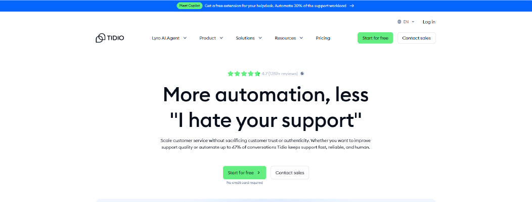 Tidio AI chatbot and live chat Zendesk alternative for ecommerce