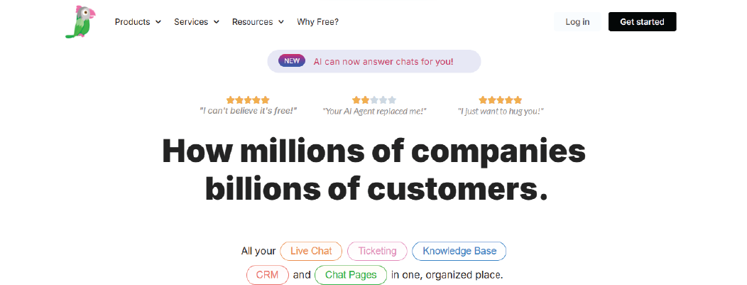 List of the top free AI chatbots for businesses including ChatBoq, Tidio, HubSpot, TalkTo, and Drift