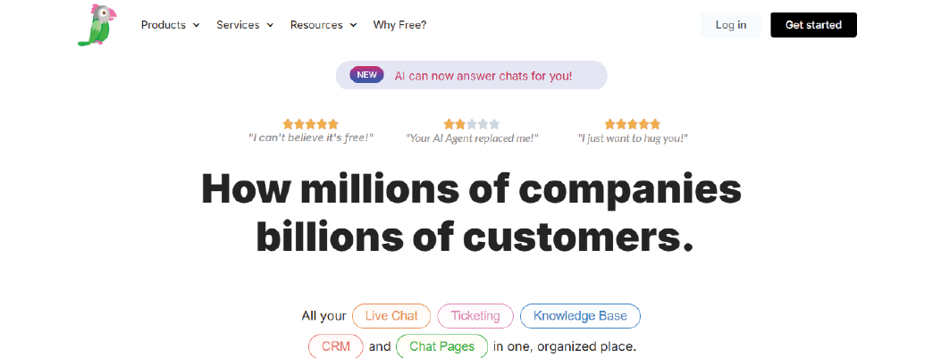 Tawk.to WordPress chat widget offering free live chat for unlimited agents and real-time support.