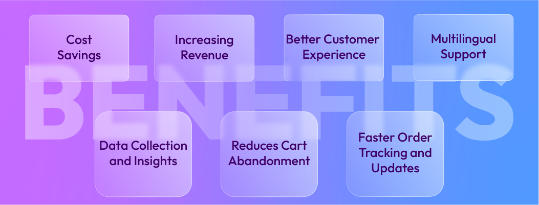Infographic highlighting benefits of ecommerce chatbots including sales growth and cost reduction