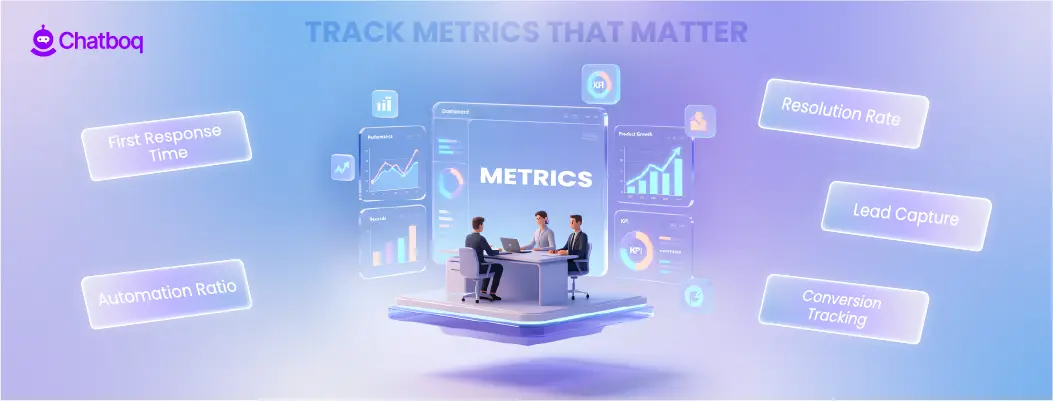Illustration showing key customer service metrics being tracked to measure performance and improve support quality.