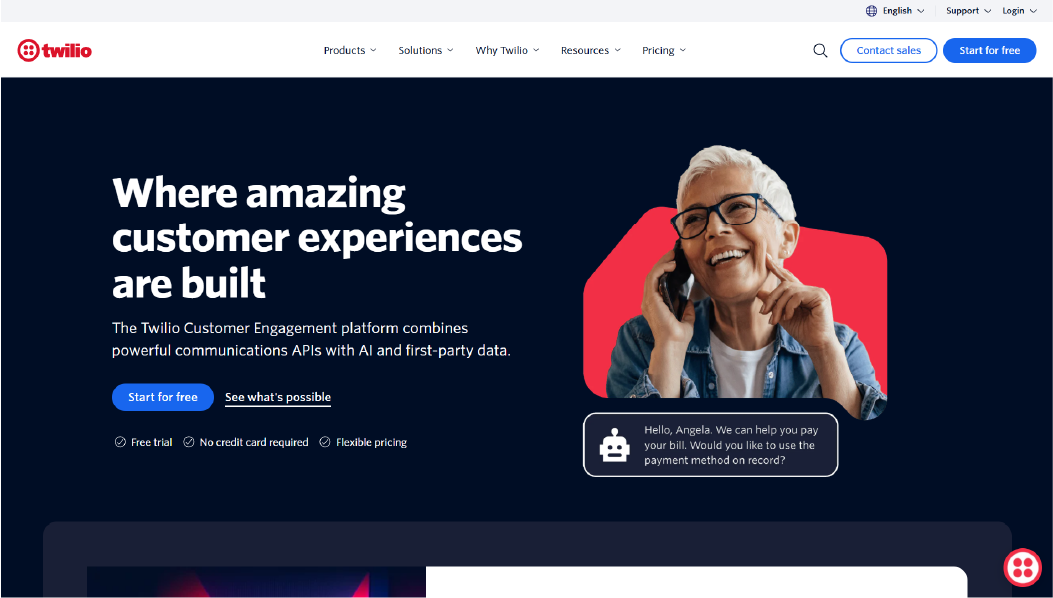 Twilio communications APIs for SMS, voice, video, and custom messaging with usage-based pricing