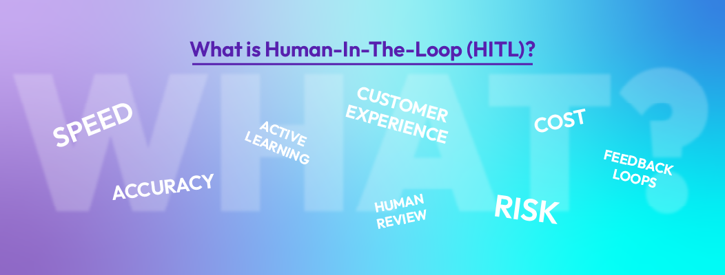 Human-in-the-loop AI concept showing collaboration between humans and chatbots to ensure accurate and empathetic customer service.