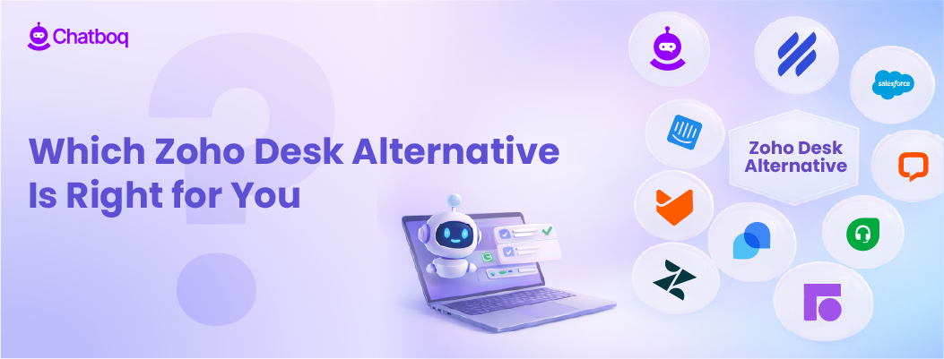 Decision guide infographic helping businesses choose the best Zoho Desk alternative based on team size, automation needs, integrations, and pricing.