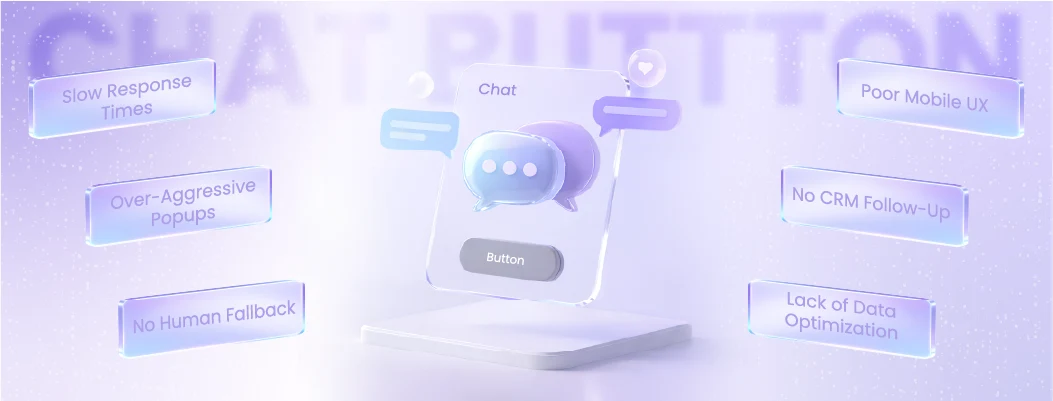 Illustration showing ineffective chat buttons that do not drive user interaction or conversions.