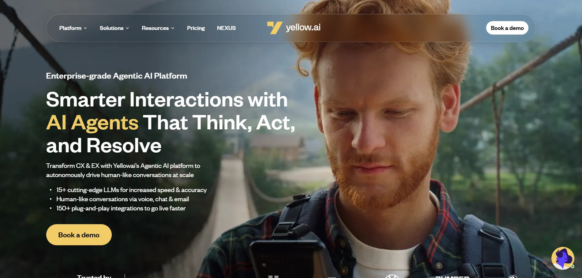 Illustration showing Yellow.ai platform helping businesses automate customer conversations using AI chatbots and voice assistants.
