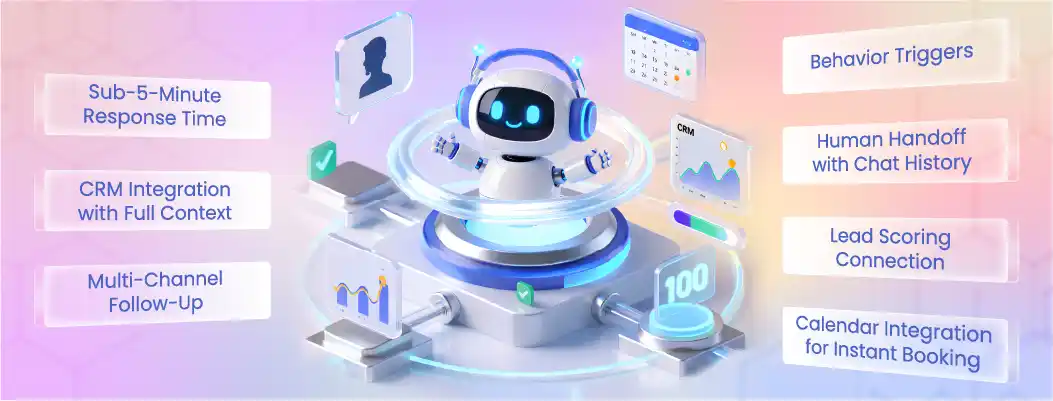 Key features of AI follow-up chatbots including automation, personalization, and lead tracking