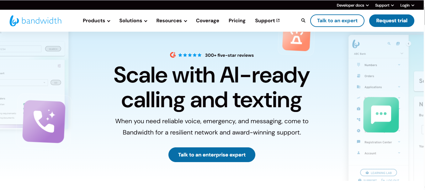 Bandwidth carrier-grade voice and SMS APIs with direct number control and usage-based telecom pricing