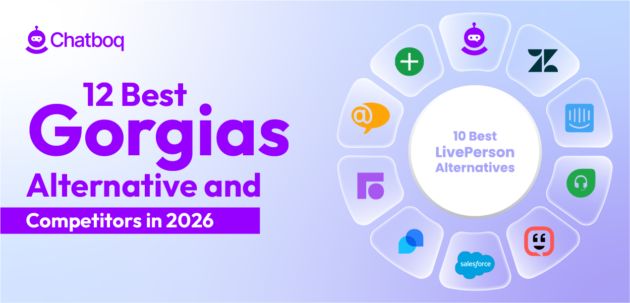 A promotional graphic for Chatboq titled "12 Best Gorgias Alternative and Competitors in 2026."