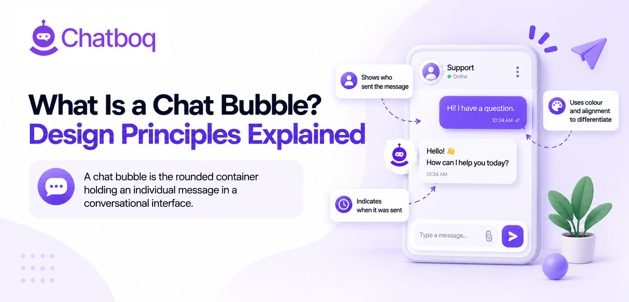 A chat interface showing message bubbles aligned by sender with quick replies