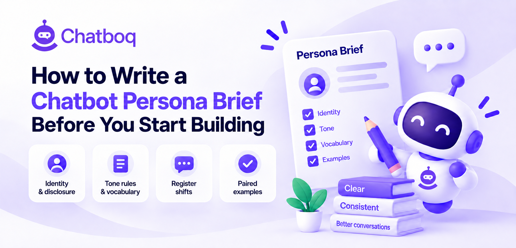 A persona brief document showing tone rules and paired response examples