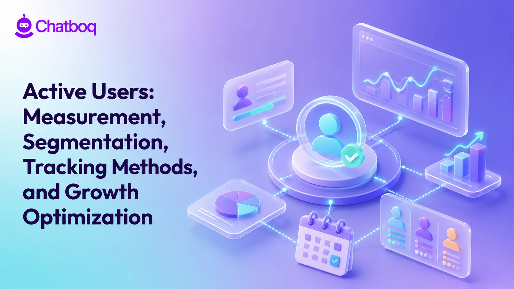 Illustration showing isometric digital dashboard showing user profiles, growth charts, a calendar, and pie graphs for data segmentation.