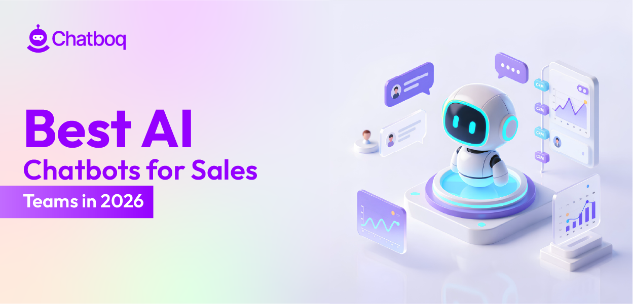 Best AI chatbots for sales teams in 2026 showing lead qualification, CRM integration, and meeting booking automation across Chatboq, Drift, Intercom, Chatfuel, ChatBot, Tidio, Crisp, and Zendesk