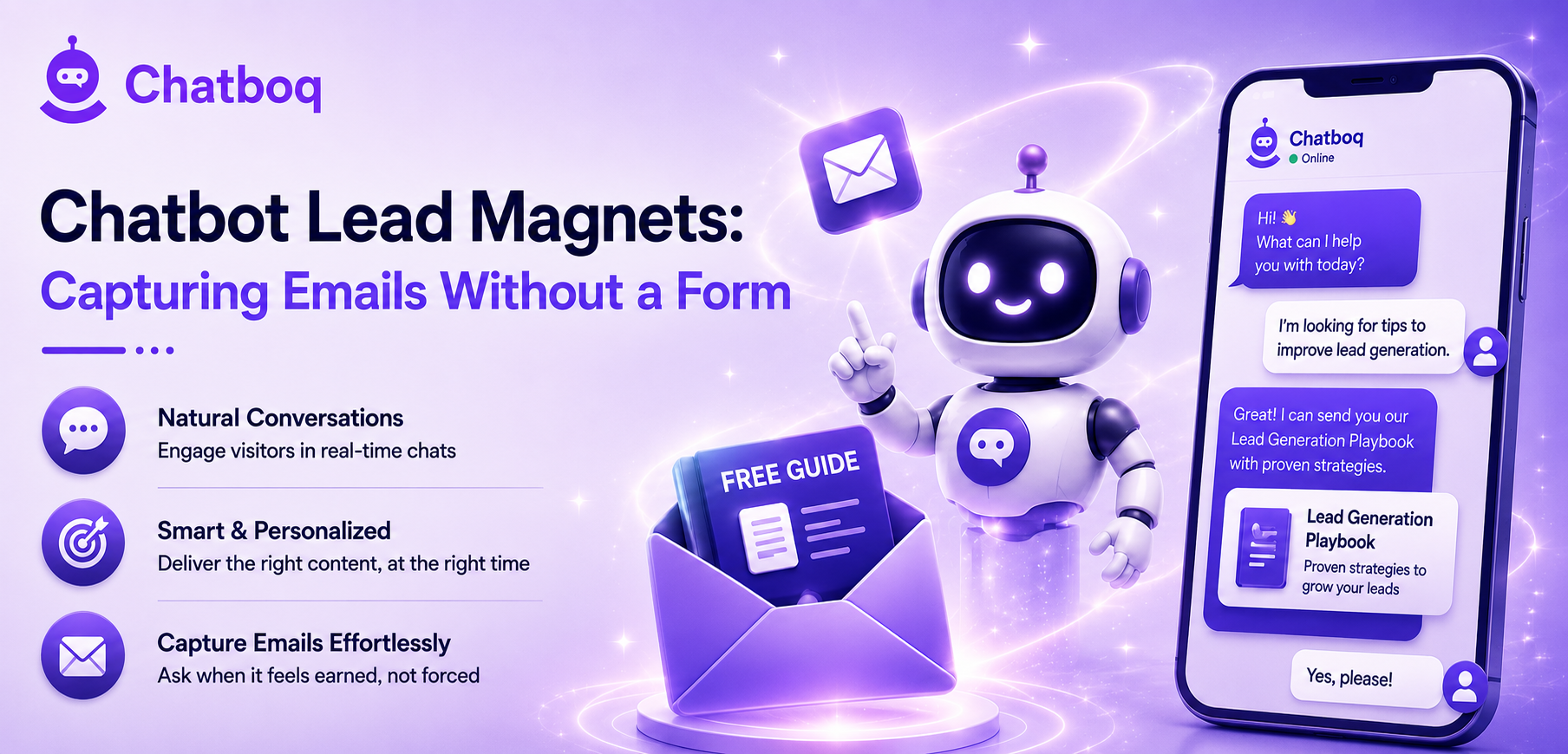 Chatbot lead magnets capturing emails without a form