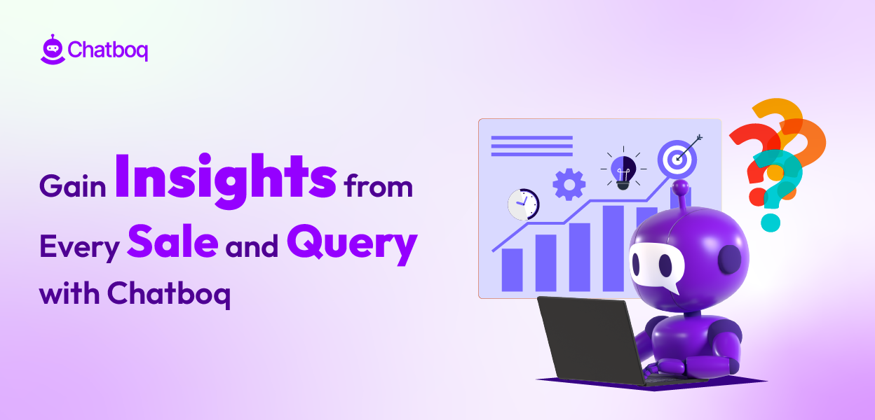 Illustration showing Chatboq analyzing customer questions and sales interactions to generate actionable insights for businesses.