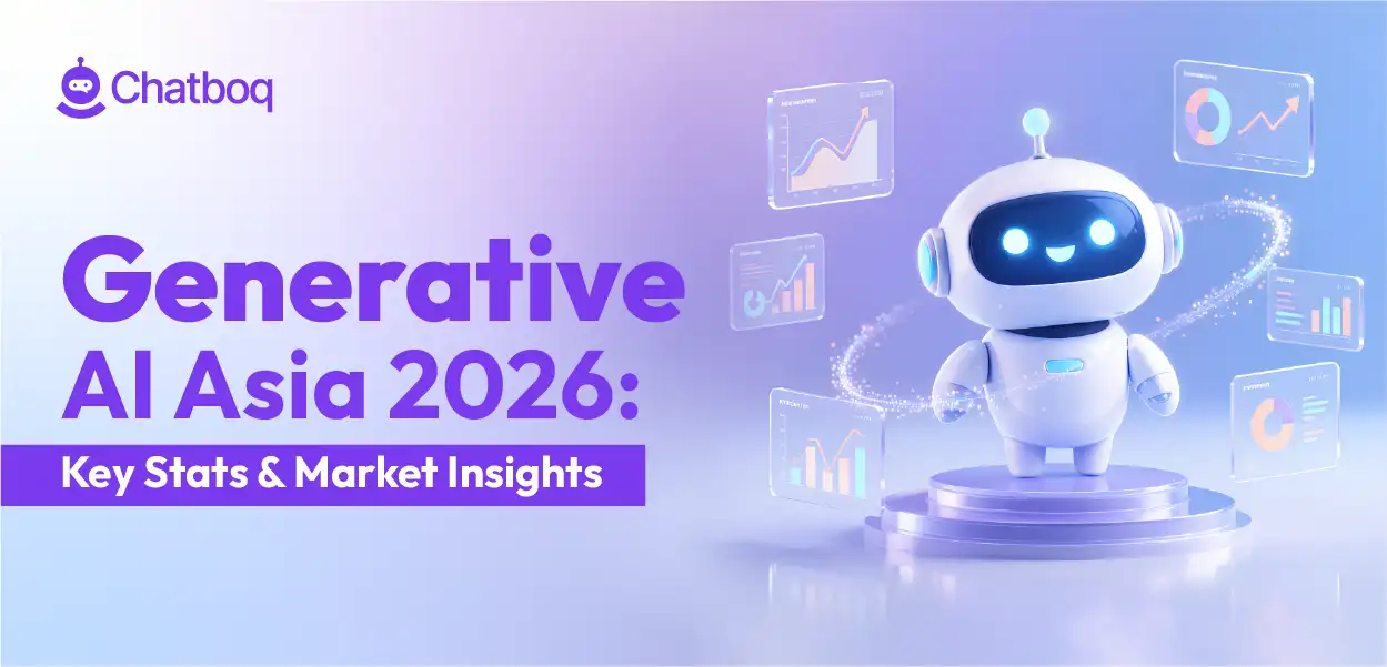 Generative AI Asia 2026 infographic showing market statistics, tech trends, and digital growth across a map of Asia