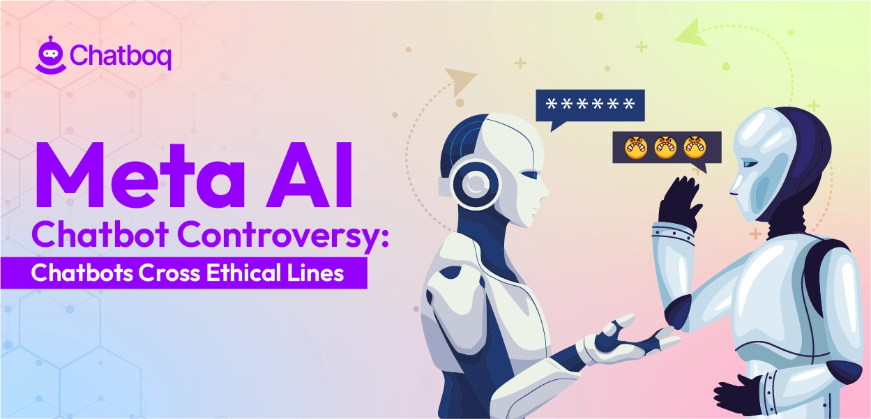 Illustration representing the Meta AI chatbot controversy with social media icons and ethical risk alerts