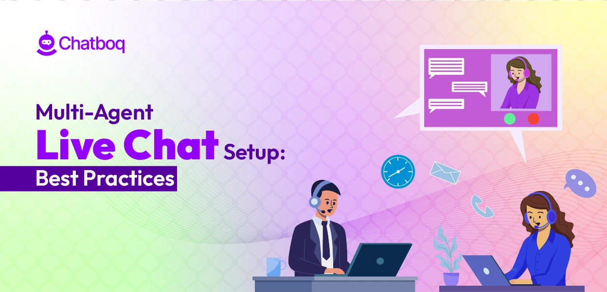 Illustration of a multi-agent live chat setup with AI and human support.